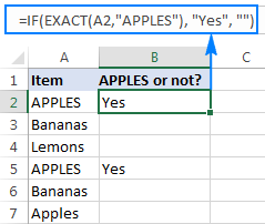 Case-sensitive formula: If cell contains text