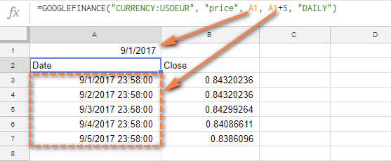 Cell references instead of dates in GOOGLEFINANCE.