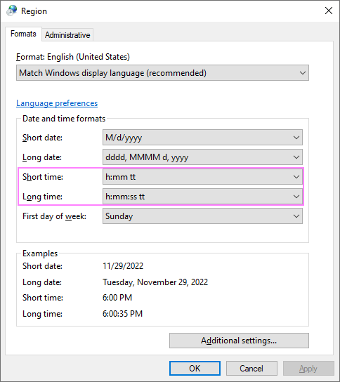 Change the default time format in Excel.