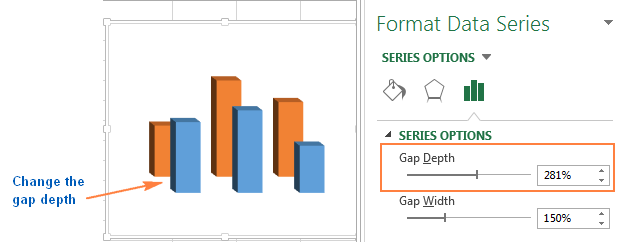 Changing the gap depth between data series in 3-D charts