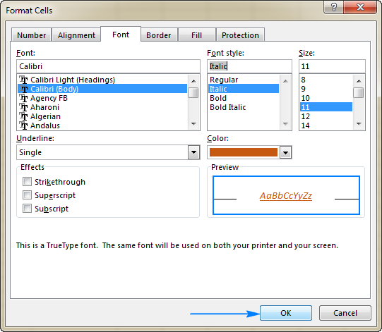 Select the formatting options of your choosing.