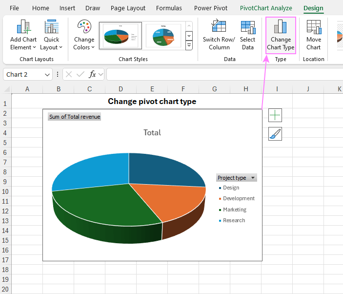 Change a pivot chart type.