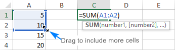 Including more cells in a reference