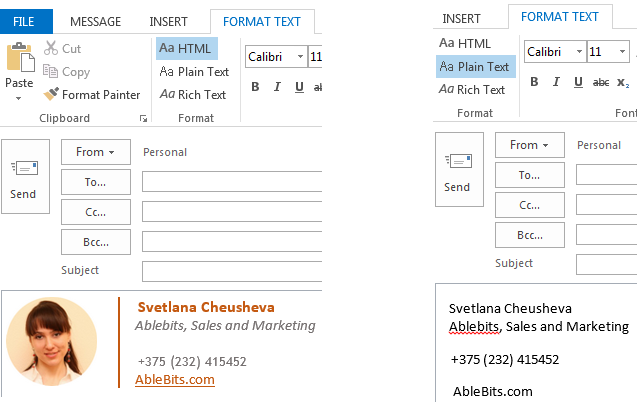 HTML Outlook signature converted to plain text