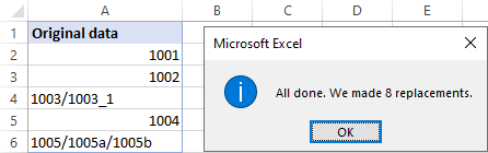 The character is removed from all selected cells.