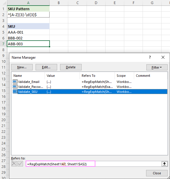 Checking a named Regex formula