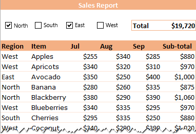 An interactive report with check boxes