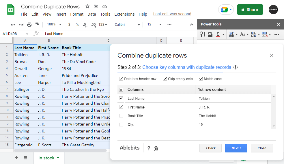 Tick the columns with duplicate records…