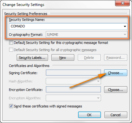 Set up the signing certificate in Outlook.