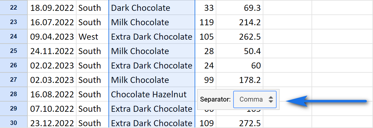 Select the required separator in the standard tool.