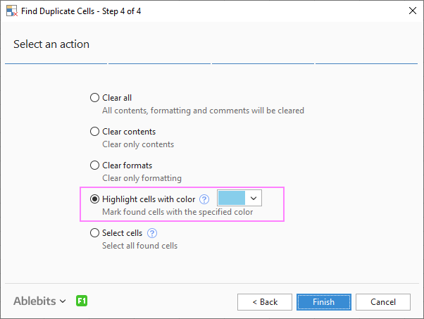 Clear, highlight or select duplicate cells.