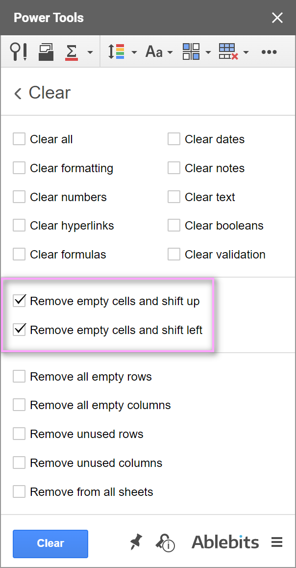 Remove empty cells settings in Power Tools.