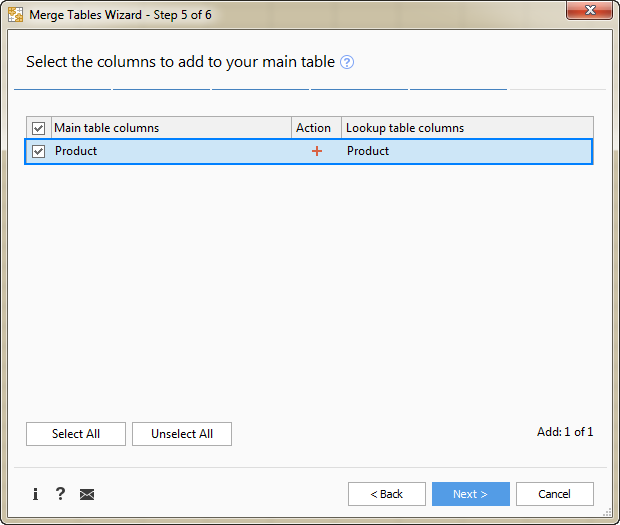 Select the column(s) from which you want to pull matching values.