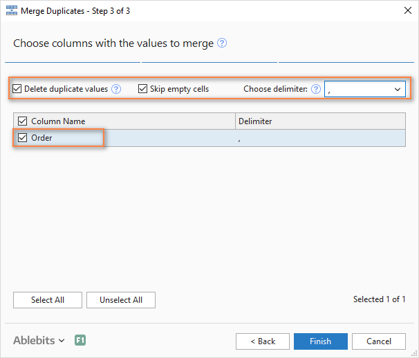 Select the columns whose data you want to combine.