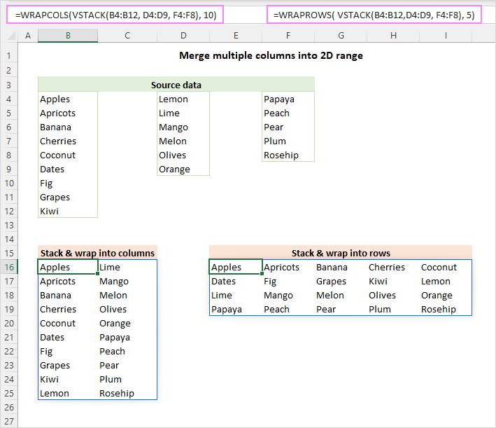 Combine multiple columns into 2D array.