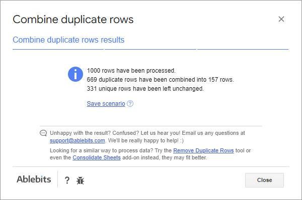 Combine Rows result.