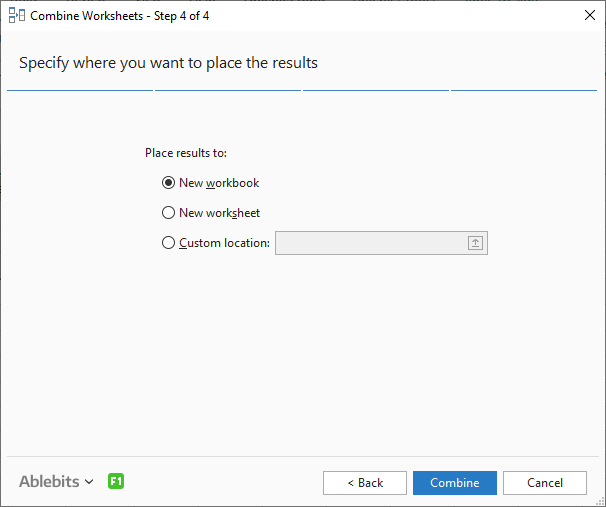 Select the destination for the combined data.