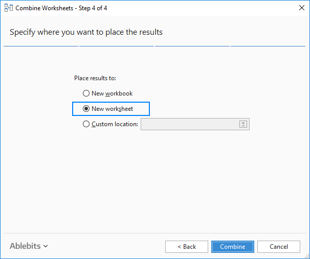 Specify where you want to put the resulting table.