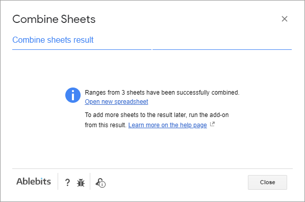 Get the result message saying how may tables were joined.