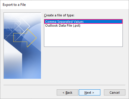 Choose to export to a Comma Separated Values (.csv) file.