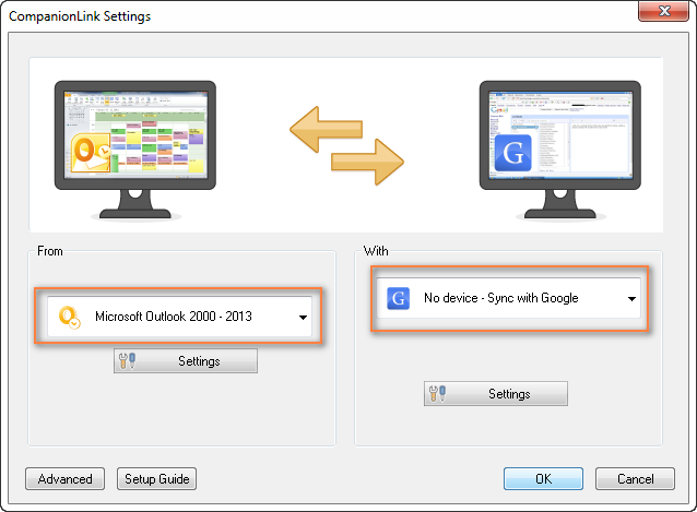 Select the devices you want to synchronize.