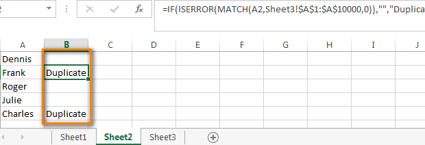 Duplicated cells are flagged as Duplicate