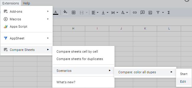 Edit the Compare Sheets scenario.