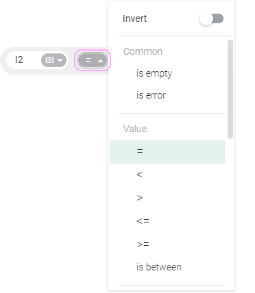 Select the required comparison operator.