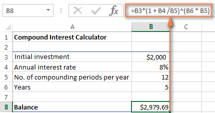 Compound interest formula for Excel