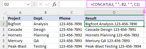 Concatenating cells with spaces