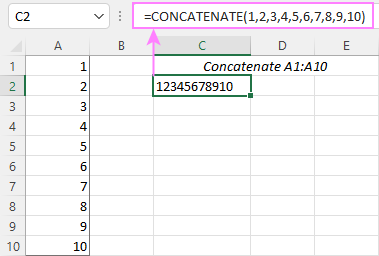 Concatenate the values.