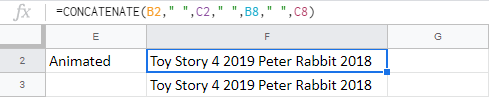 Combine duplicates using spaces.