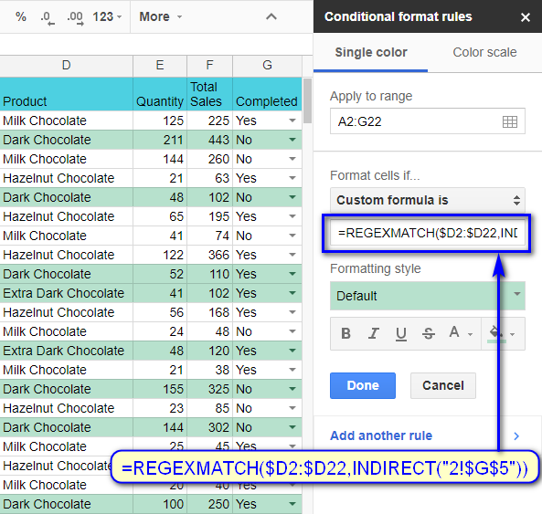 Format entire rows based on the value in another cell in Google Sheets