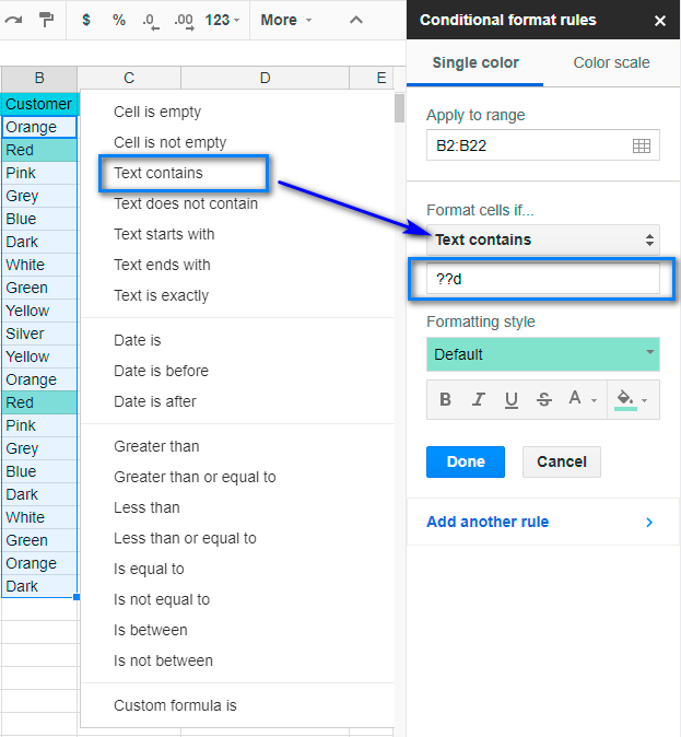 Format text values by the text they contain