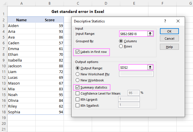 Configure the analysis output.