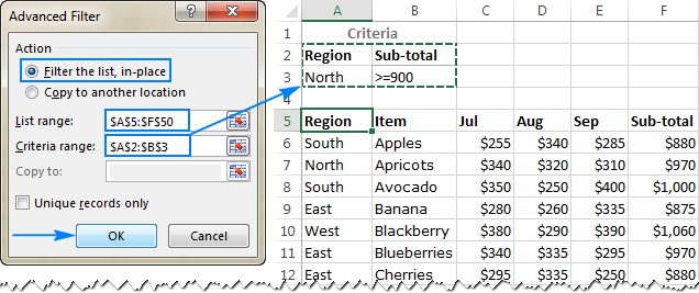 Configure the Advanced Filter parameters.