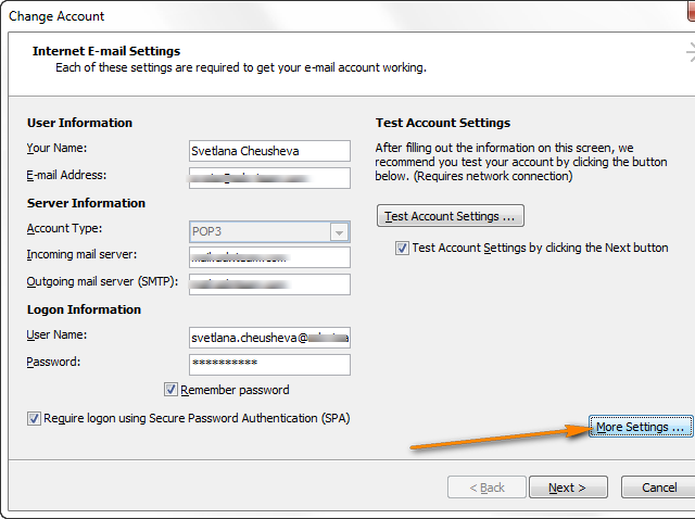 Configuring an encrypted connection (SSL) in Outlook