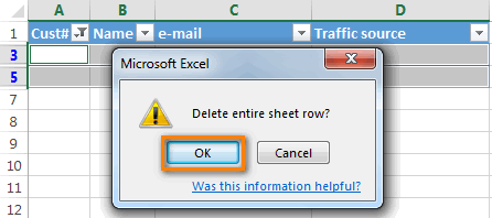 Delete entire sheet row dialog box