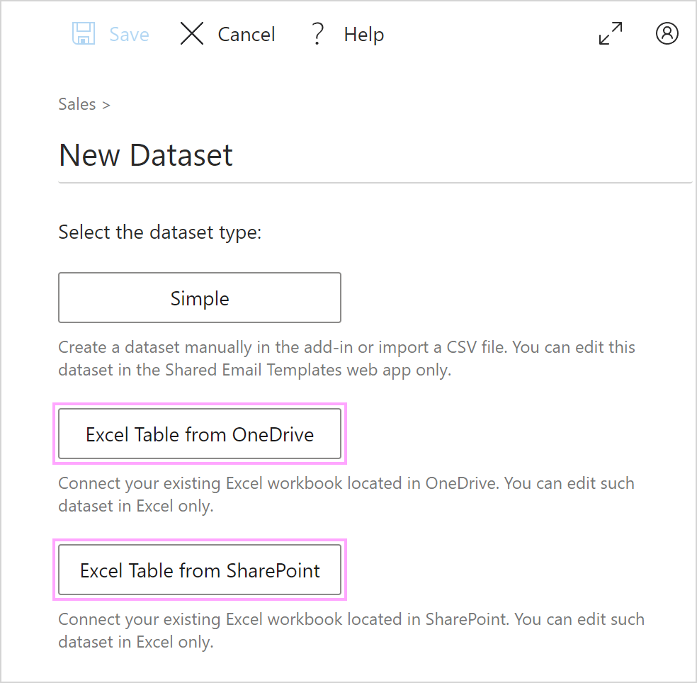 Select a dataset type.