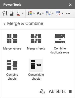 The Consolidate sheets icon in Power Tools.