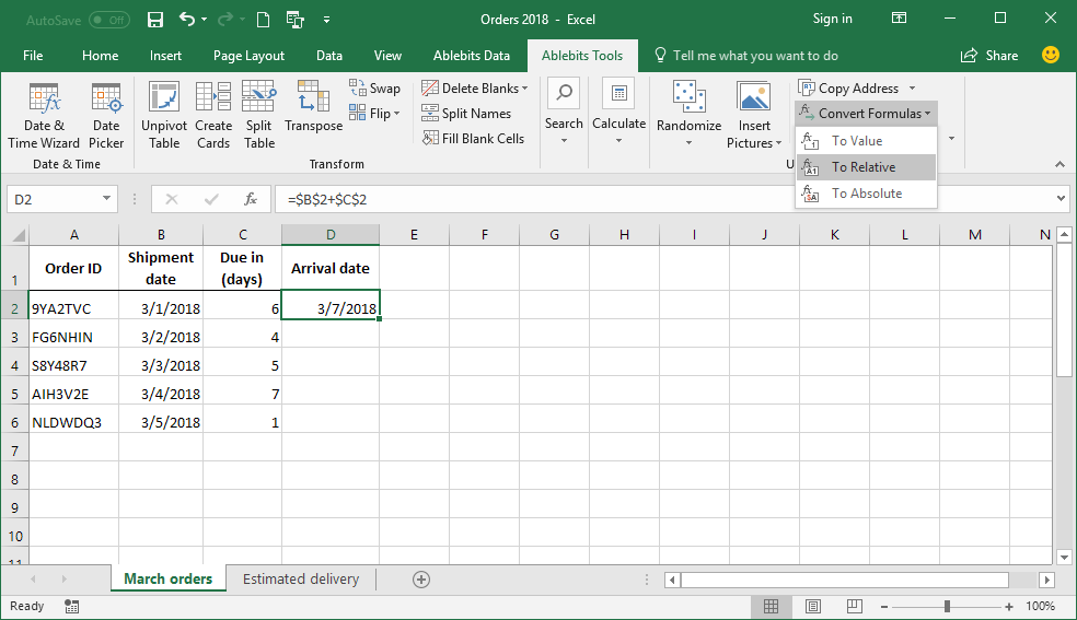 Change absolute cell references to relative...