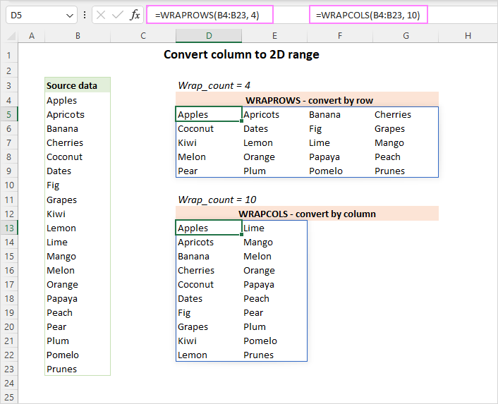 Set the maximum number of values per column or row.