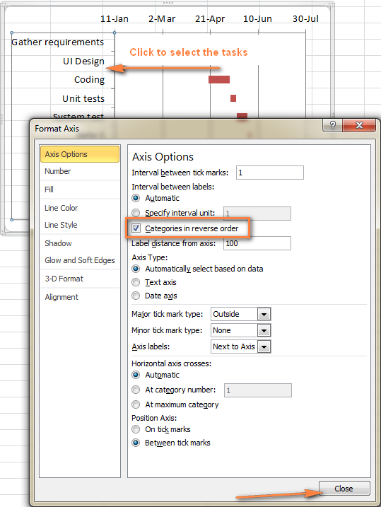 Change the order of tasks on a Gantt chart.