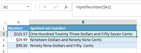 Convert number to words in Excel 2010