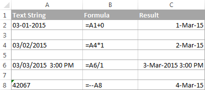 Converting text to dates via mathematical operations