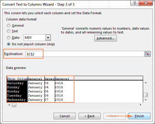 Make sure all columns have the General format and choose where to insert the columns.