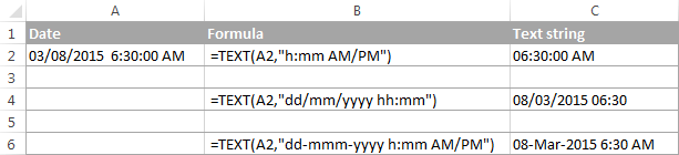 Text formulas to convert date and time to text strings