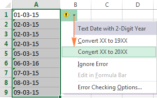 Fixing text dates with two-digit years using Excel Error Checking