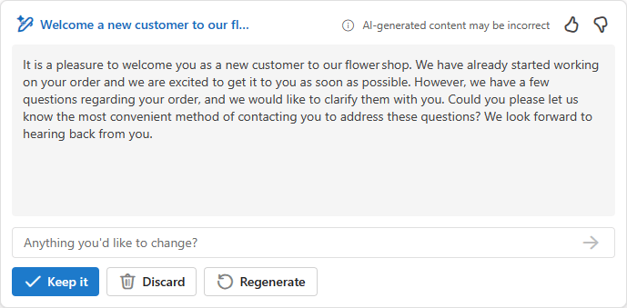 Copilot generates an email draft based in your prompt.