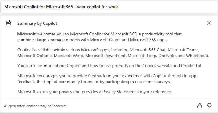Use Copilot to summarize Outlook emails.